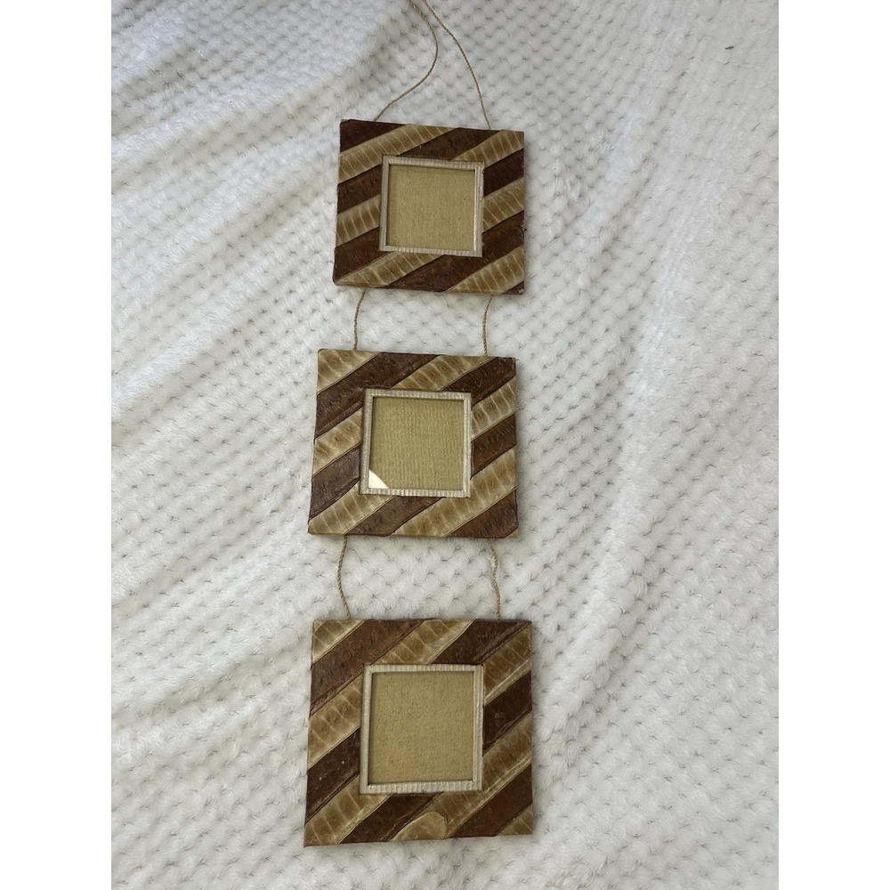 Handcrafted Natural Plant Material Triple Hanging Picture Frames Wall Decor